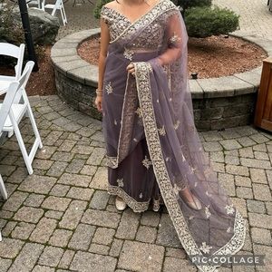 Lashkaraa Dusty Purple Embroidered Saree with Blouse